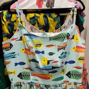 3X pinup girl clothing. Jenny dress fish